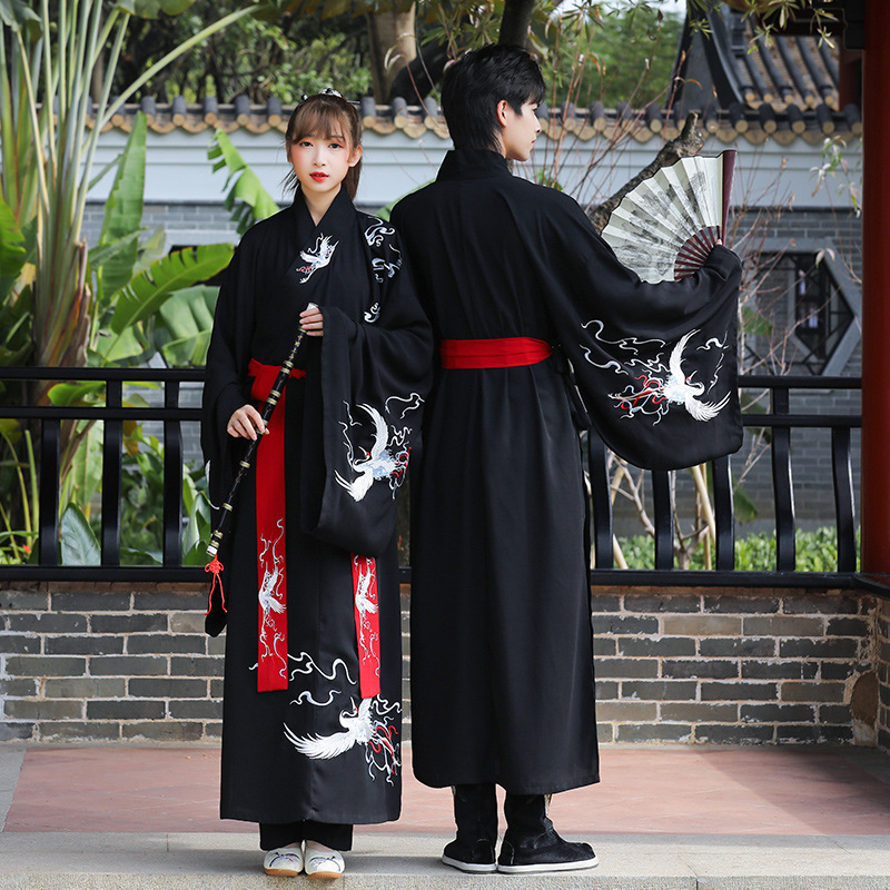 Original Authentic Hanfu Ancient Costume Robe Yunhe Chinese Style Martial Arts Scholar Men's Black Taoist Robe Women's Performance Set