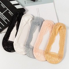 春夏季蕾絲船襪女士硅膠防滑淺口隱形襪純色棉底襪子廠家批發