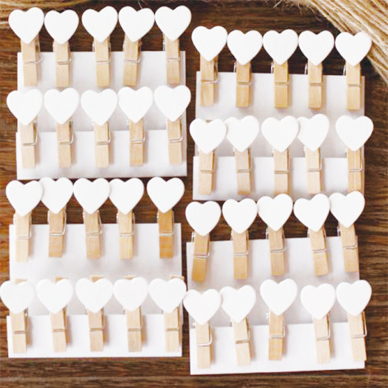 White Love Hemp Rope Photo Mini Small Wood Clip Color Floral Card Hanging Photo Wall Wood Decorations