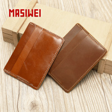 MASIWEI疯马皮卡包 复古时尚男女款卡夹头层牛皮简约高档手工卡包