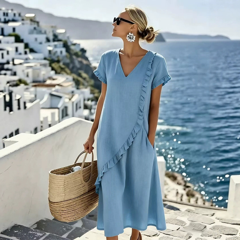 2026 European and American Resort Style Ruffle Dress for Women, Summer Loose Slimming Long Dress, Cross-Border Women's Clothing 2026 European and American Resort Style Ruffle Dress for Women, Summer Loose Slimming Long Dress, Cross-Border Women's Clothing