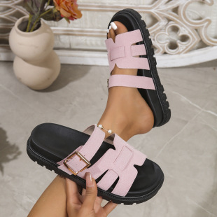 Wish Amazon Platform Thick-Soled Slippers for Women 2025 New Summer Fish Mouth Cut Out Belt Buckle Roman Sandals