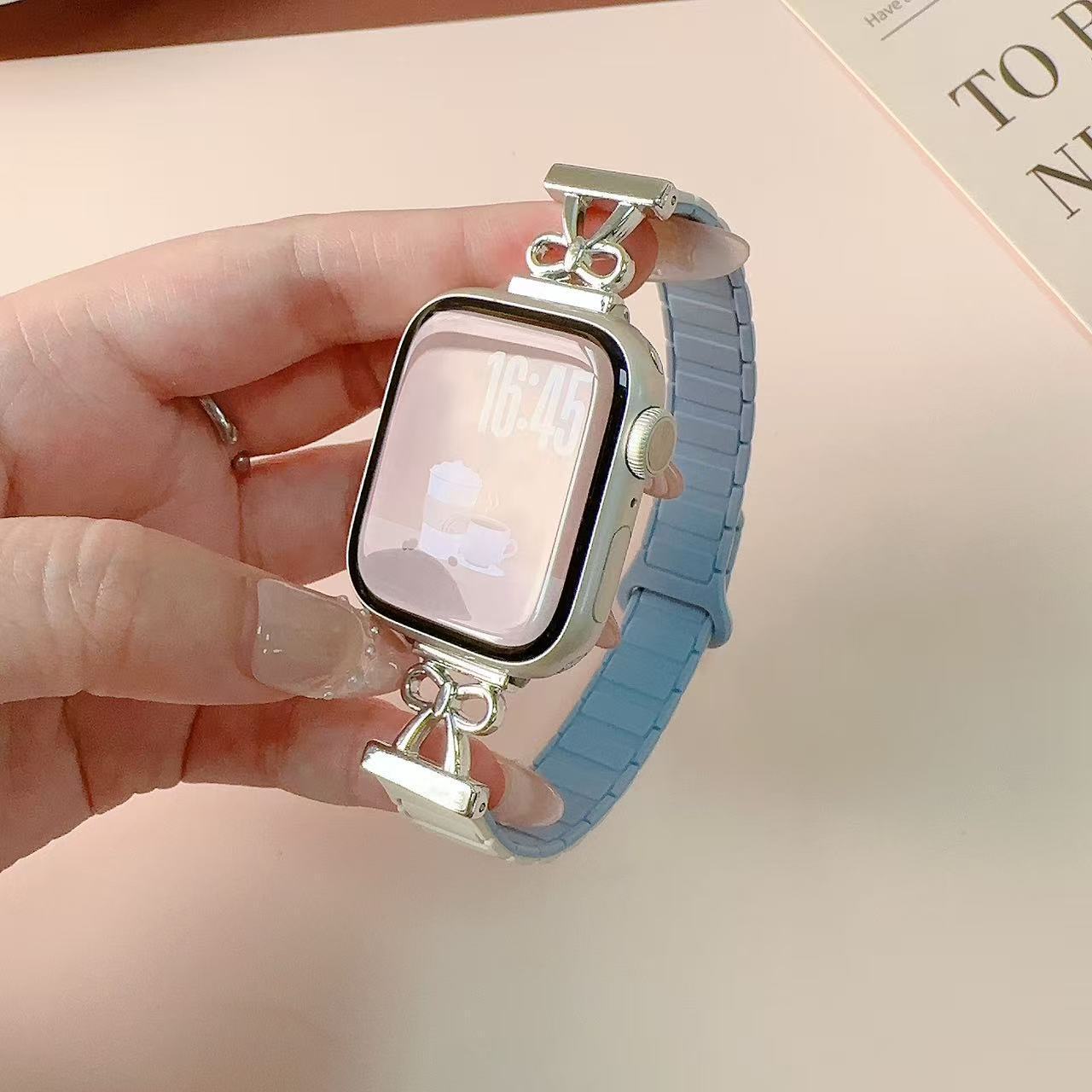 Bow Thin Silicone Magnetic Watch Strap Suitable for Applewatchs10 Apple Iwatch987Se Watch Strap