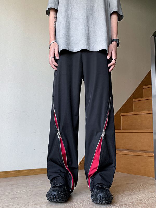 European and American hiphop Double-head Zipper Niche-shaped Pants Three-dimensional Bag Loose Design Sense Contrasting Color Trendy Casual Pants