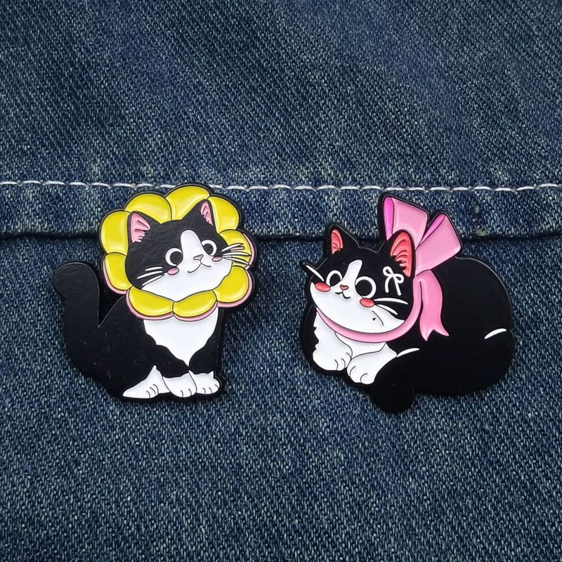 可爱黑猫金属卡通胸针创意蝴蝶结猫咪造型配饰徽章服饰领针批发|undefined