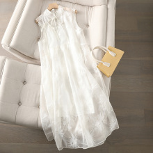 2025年新款夏真丝改良款轻中式旗袍裙 吊带桑蚕丝欧根纱连衣裙女