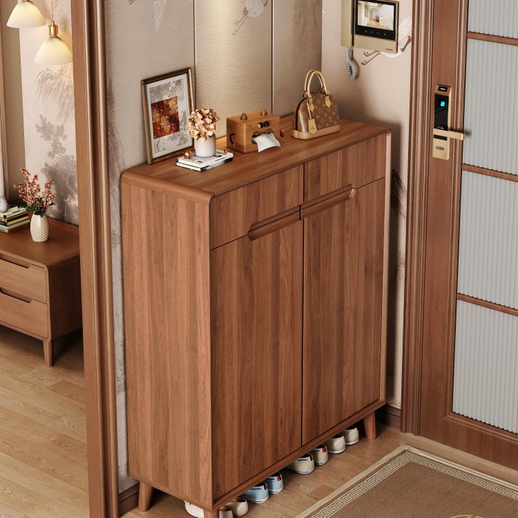 New Chinese-Style Shoe Cabinet for Home Entrance Indoor 2025 New Solid Wood Color Storage Entrance Cabinet with Large Capacity