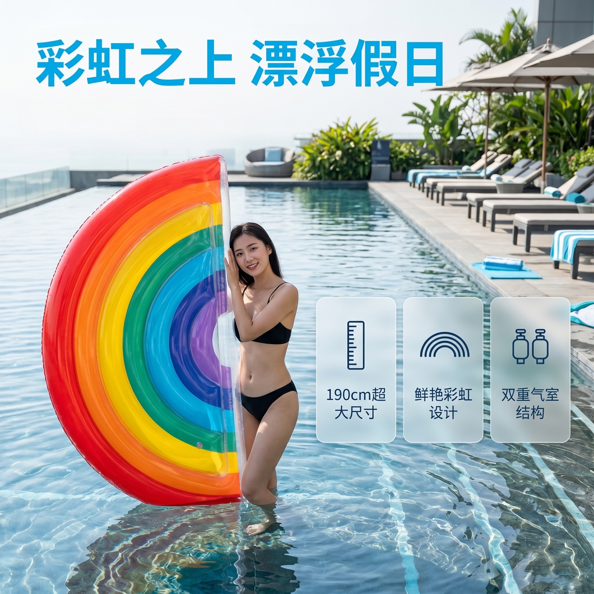 Transfronterizos arco iris flotante de pvc sillón de agua para adultos entretenimiento cama flotante montar flotante