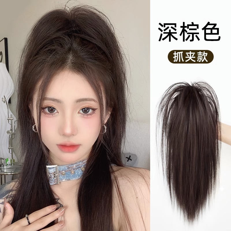 Peruca de cola de caballo femenina simulación natural de la fuente de cabello humano real mitad de la cola de caballo alta red roja cráneo alto cola de caballo falsa ligera