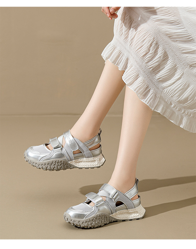 Giày sneaker nữ bít mũi lưới thoáng khí đế dày phong cách thể thao — Màu bạc KD09 chi tiết 17