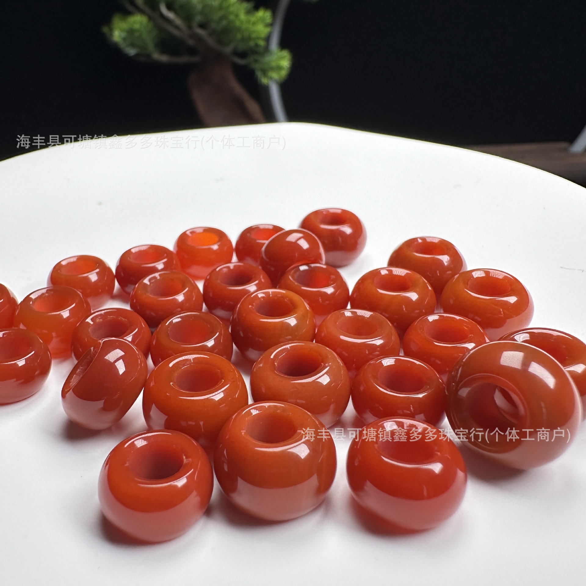 天然玛瑙满色满肉柿子红面包圈卡环平安扣 手串长串DIY配饰配件