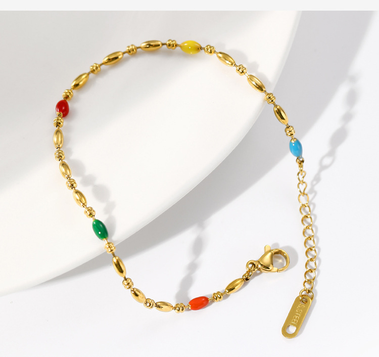 Fashion Colorful Titanium Steel Beaded Enamel Plating Bracelets Necklace