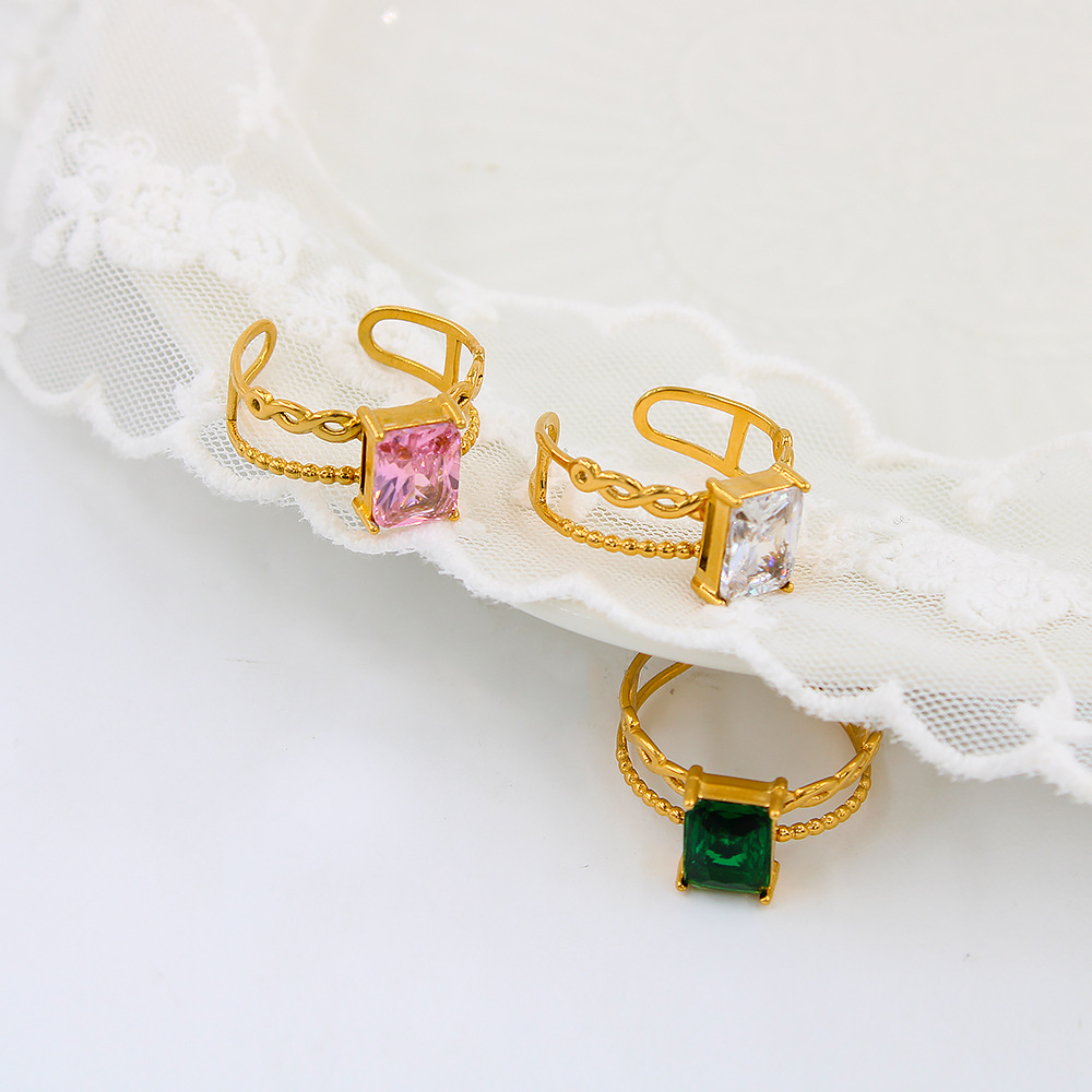 Simple Style Geometric Stainless Steel Plating Zircon Open Ring 1 Piece