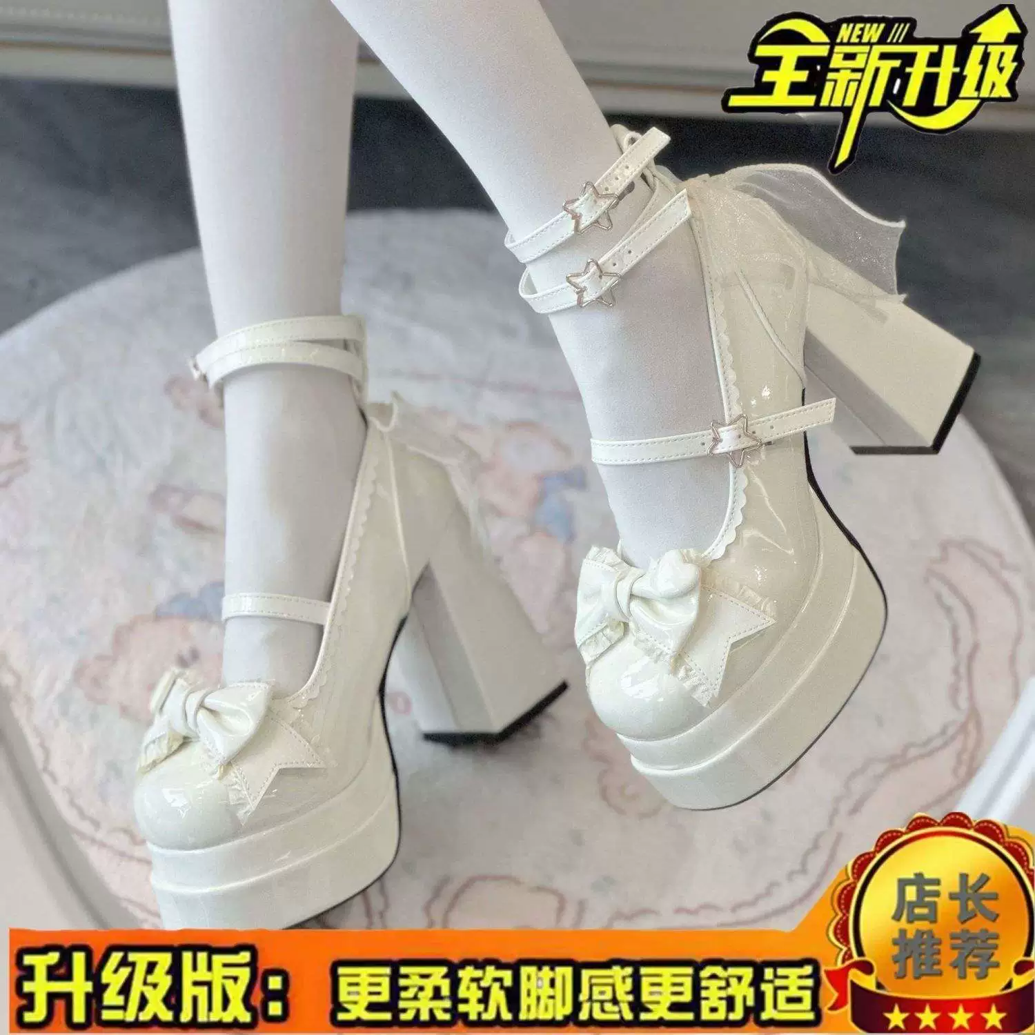 Новые туфли Лолиты, кожаные туфли с круглым носком, милые и милые туфли на высоком каблуке для вечеринок 4.0Lolita