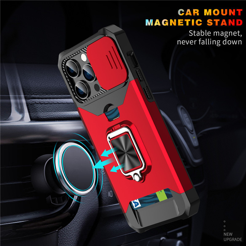 Suitable for Apple 16 Phone Case with Sliding Window Card Holder, iPhone 17 Pro Max Military-Grade Shockproof Case, 14/15 Car Mount Holder
