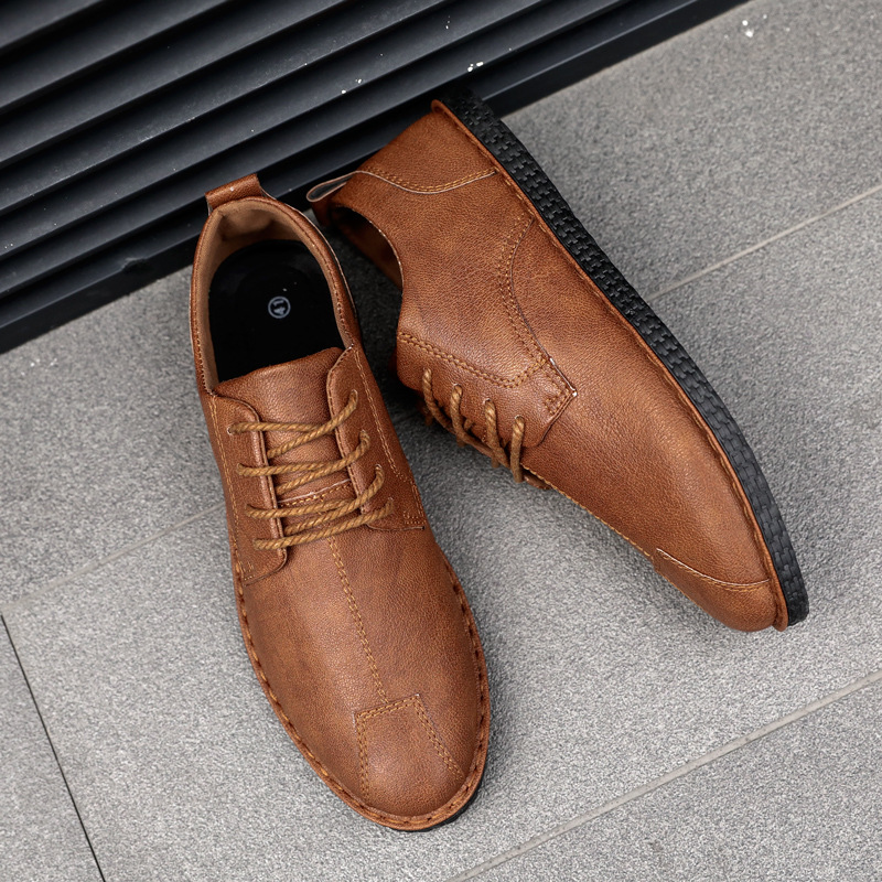 Autumn Men's Business Casual Solid Color Versatile Trendy Simple Leather Shoes Flat Casual Breathable Comfortable Slip-On Shoes