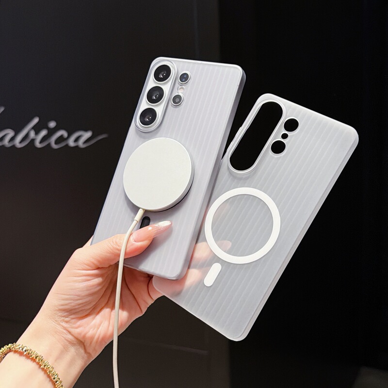 Suitable for Samsung S26Ultra Skin-Feel Corrugated Magnetic Phone Case Anti-Fall S25Plus Transparent Frosted S24 Protective Case