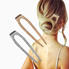 Korean Instagram-style U-shaped hairpin, alloy metal disc hair accessory, versatile and elegant patterned hair clip, delicate bun hairpin