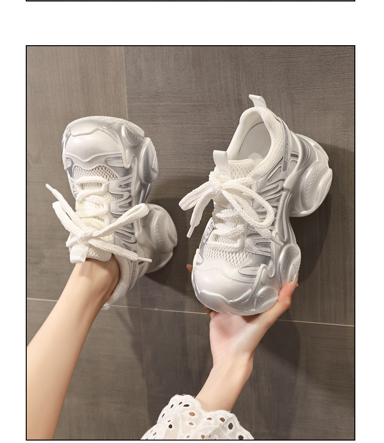 Giày sneaker nữ đế dày chunky tăng chiều cao lưới thoáng khí — màu trắng chi tiết 12