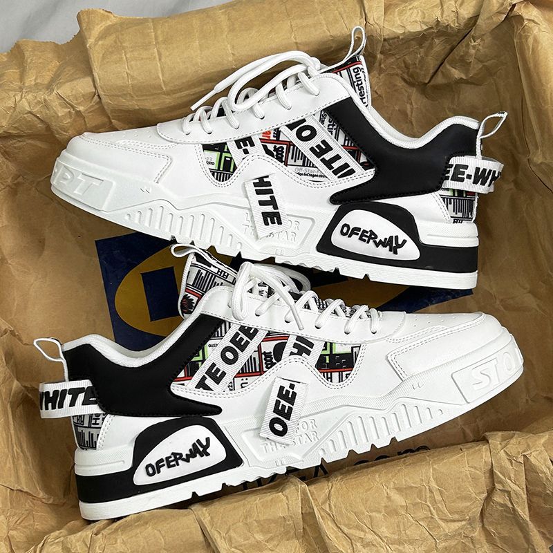 Zapatos de hombre blanco primavera-invierno transpirables 2026 nuevos zapatos de skate deportivos casuales de suela gruesa, zapatos de moda de nicho