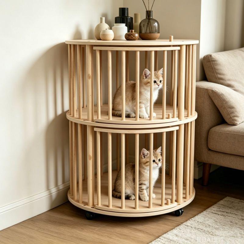 Household solid wood cat villa, movable cat room, double-layer cat cabinet, double-layer extra-large space indoor luxury cat cage