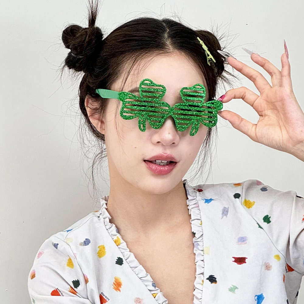 三叶草百叶窗金粉眼镜