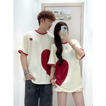 2025夏季爱心拼接结婚登记照情侣装短袖T恤情侣装