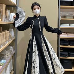 新中式国风女装改良旗袍连衣裙秋季高级感气质收腰显瘦小个子长裙