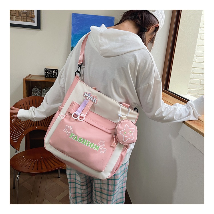Student single-shoulder bag, Korean version color-blocked letter crossbody bag, hand-held tutorial bag for primary and secondary school students, hanging bag, student bag undefined