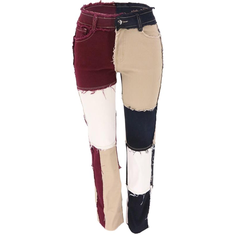 Verano nuevo europeo y americano transfronterizo en stock venta al por mayor moda cintura alta recta jeans costura Jeans para mujeres