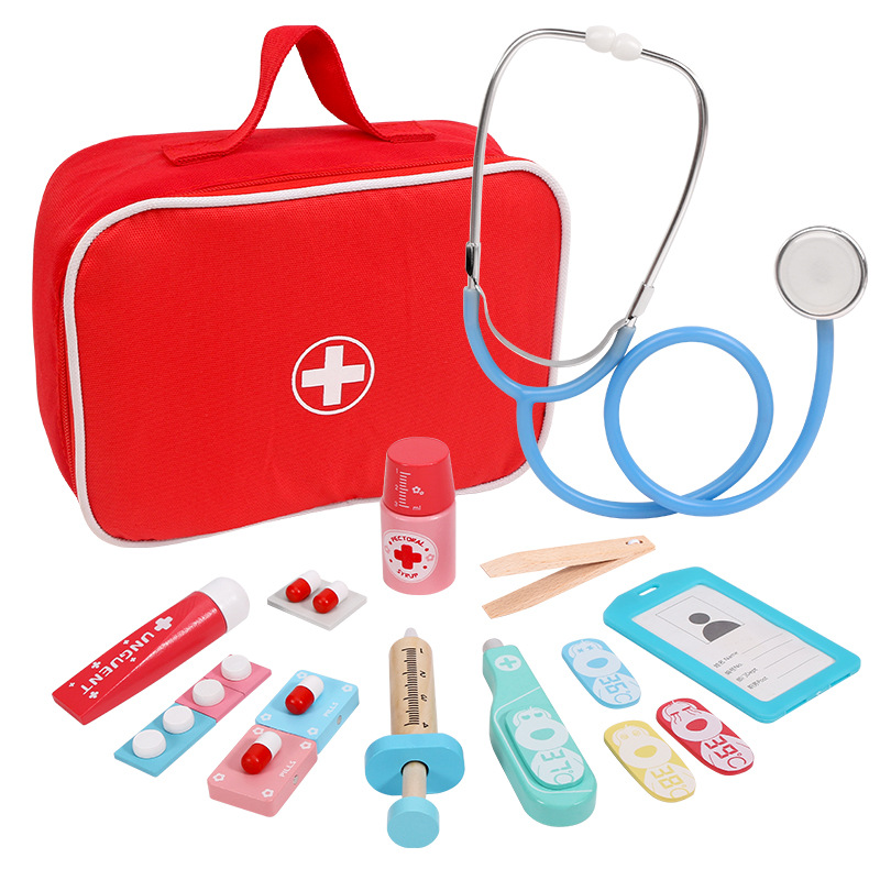 Bebé de madera juguetes médicos para niños pequeños juguetes médicos simulados para niñas juguetes médicos