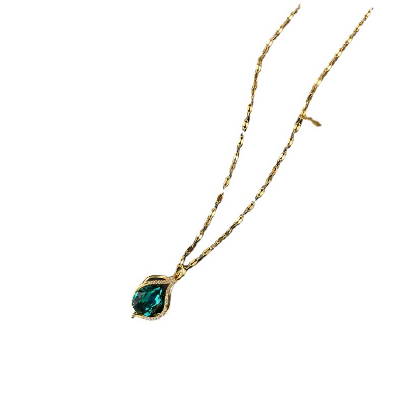 Unisex Hot Sale Fashion Korean Version Micro inlaid Zircon Water Drop Pendant Titanium Steel Clavicle Chain Jewelry_voghion.com