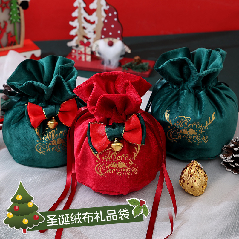 新しいクリスマスイブのリンゴの袋の蝶結びのベルベットのアイロンの口のプレゼントの袋のクリスマスのアイデアの贈り物の袋の卸売り|undefined