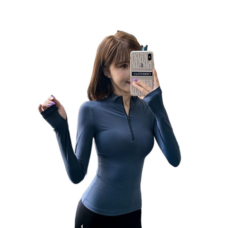 하프 ZIP 타이트 스포츠 셔츠 여성용 요가 옷 여성용 긴팔 퀵 드라이 코트 봄과 가을 올매치 베이스 셔츠
