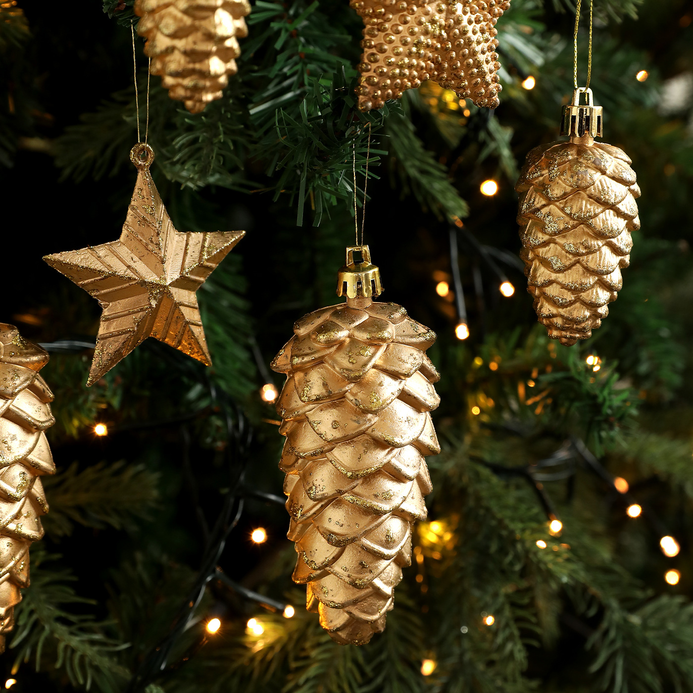 Transfronterizos retro oro plástico estereoscópico estrella de pino estrella de embalaje decoración de árbol de Navidad colgante diseño de escena image 5