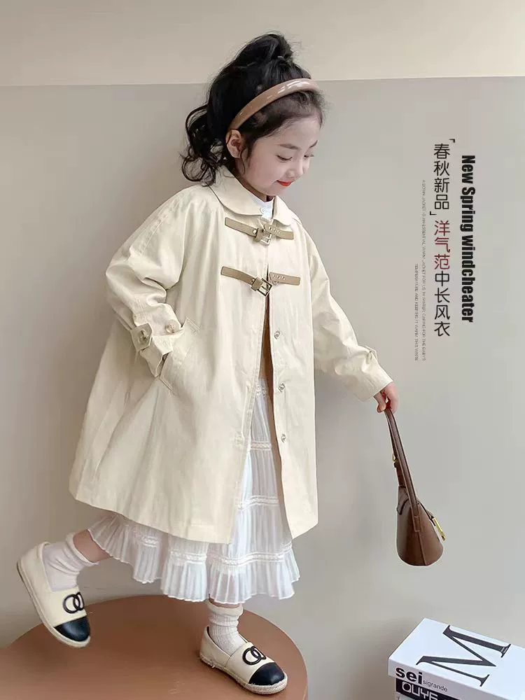 Верхняя одежда для девочек, осень 2024, новые детские ветровки средней длины в корейском стиле, весенне-осенние повседневные топы в детском стиле