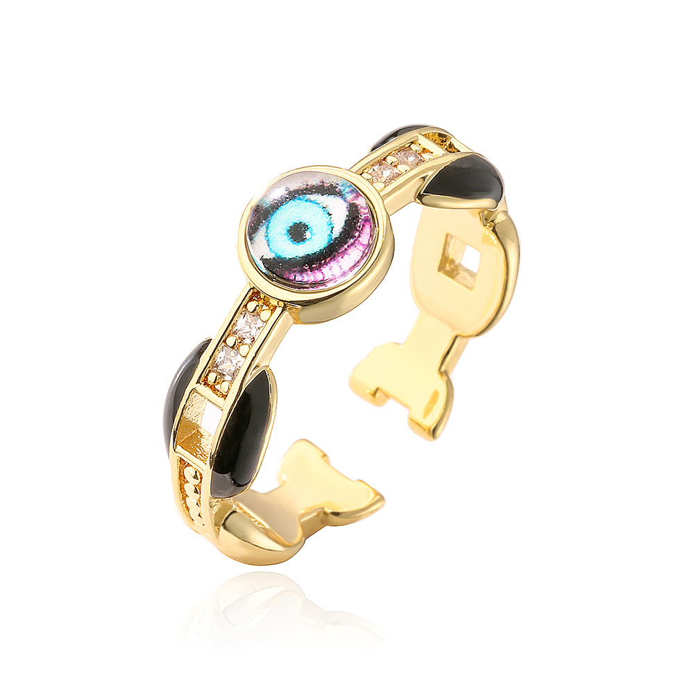 Fashion Eye Copper Inlay Zircon Open Ring 1 Piece
