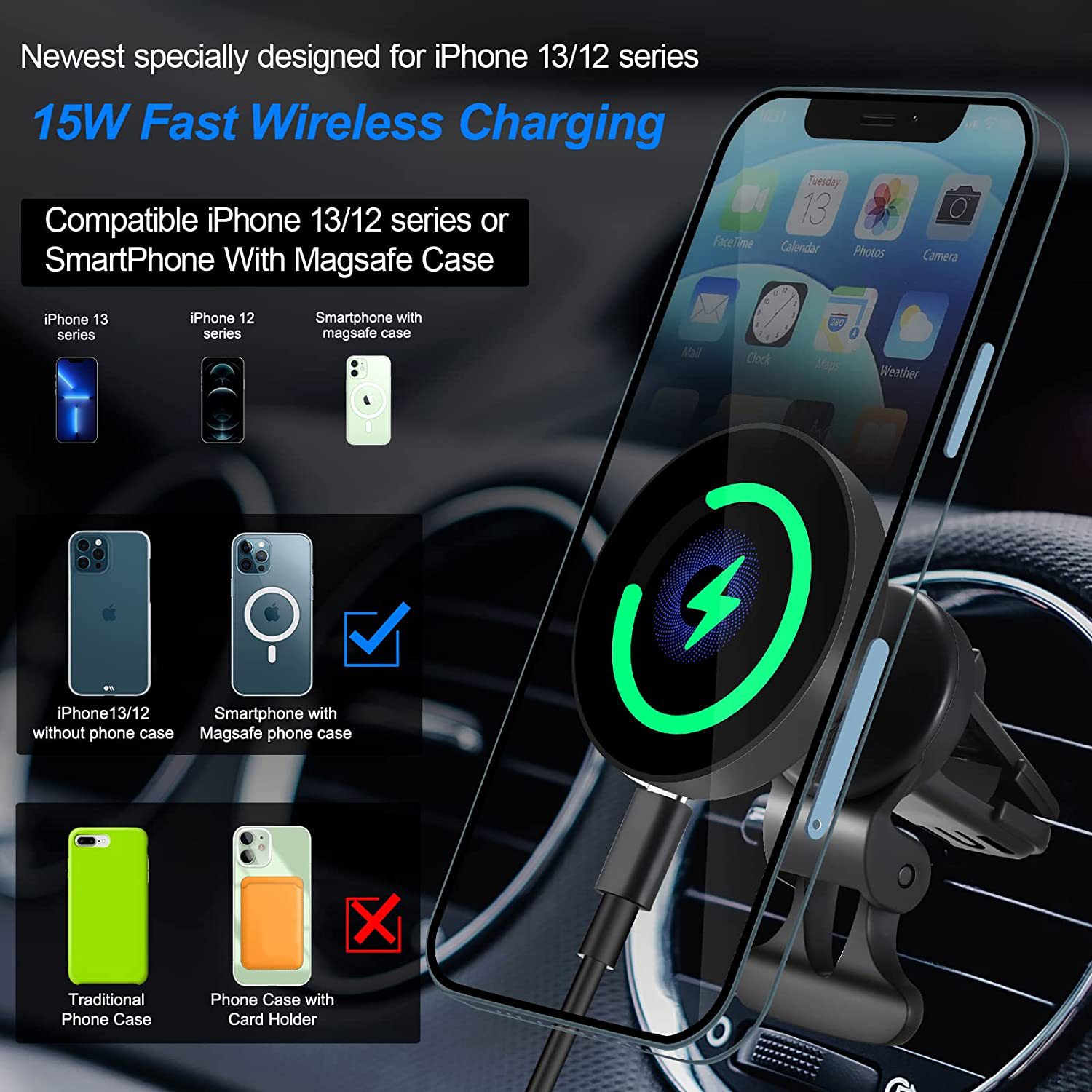 New Product Magsafe Magnetic Wireless Charger Three-In-One Wireless Charging Car Qi2.2 Wireless Charging Mobile Phone Holder