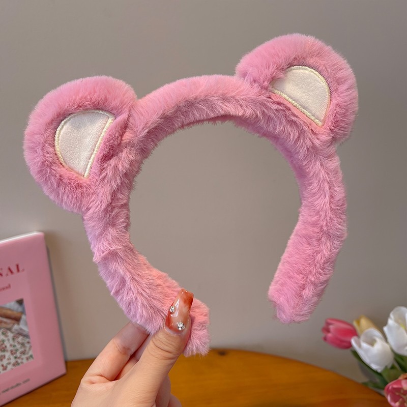 Otoño y invierno lindos estereoscópicos de peluche bandeja de cabello de dibujos animados orejas de gato orejas de conejo lavar la cara bandeja de cabello rojo al por mayor accesorios para el cabello