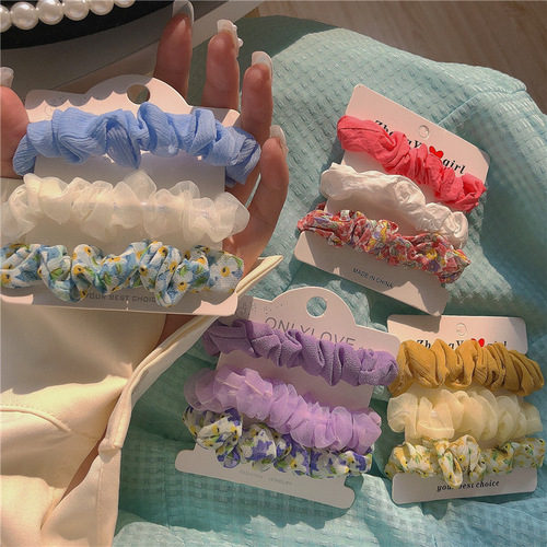 粉嫩嫩春天的颜色~3只装碎花发圈组合小清新蓝色粉色发绳发饰头绳