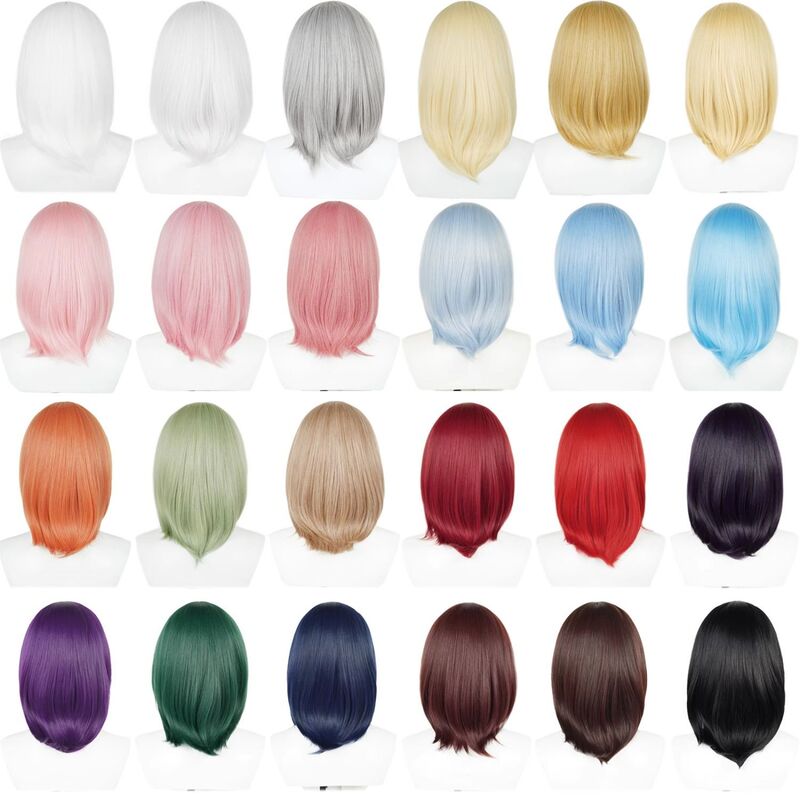 Universal Cosplay Wig with Inward-Curled Ends, 40cm Medium-Length Bangs Wig with Scalp Top and Button Mesh