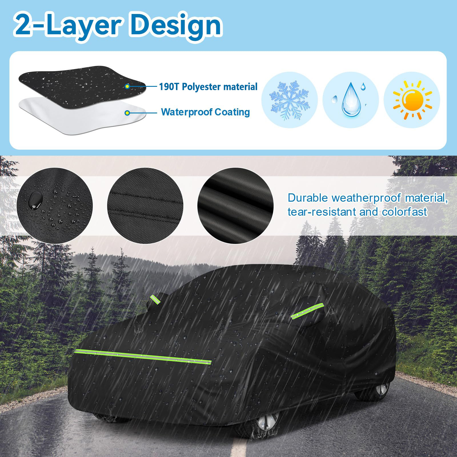 Black Heat-Absorbing Car Protective Cover Waterproof Sun Protection Rain Uv Protection Car Cover Outdoor Car Cover Cross-Border