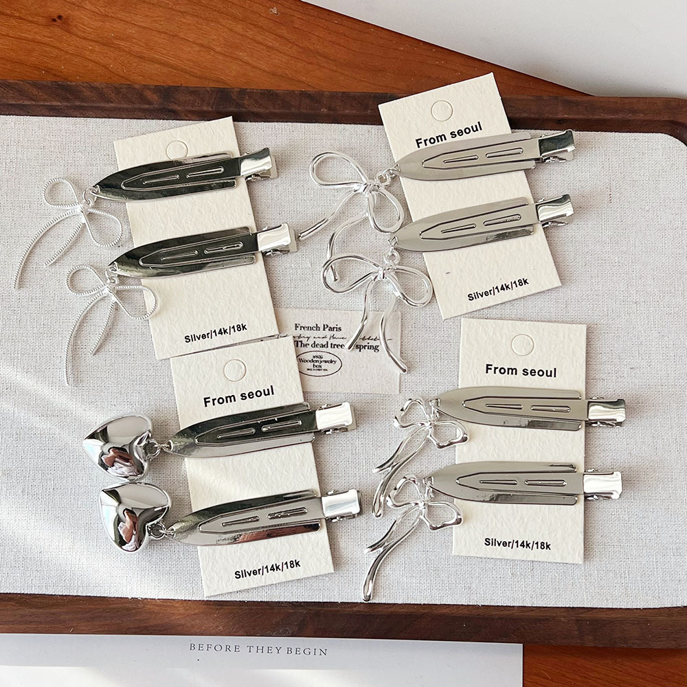 Metal Bow Heart Pendant Hairpin Korean Sweet and Cool Bangs Clip Makeup Clip Forehead Broken Hair Seamless Clip