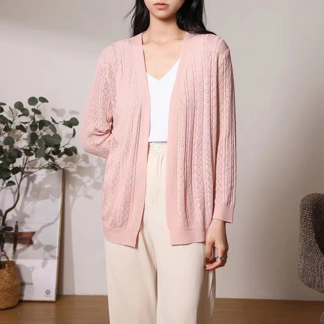 中年媽媽裝镂空針織開衫女薄款2022新夏季長袖外搭披肩空調衫上衣