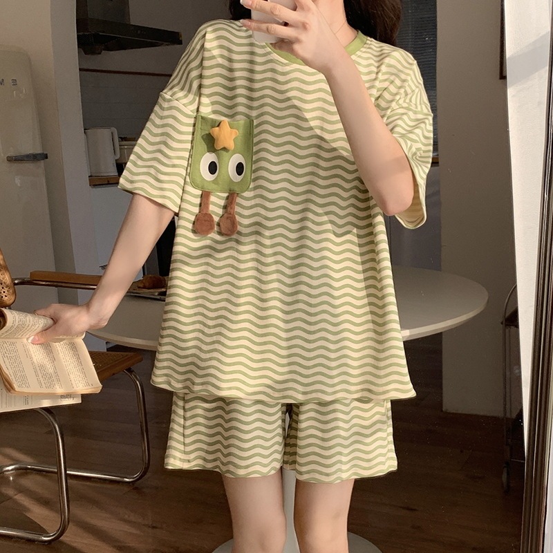 胸パッド付き女性用夏用パジャマ、半袖ショーツ、ホームウェアセット、ブラジャーなし、甘くてかわいい、自宅で着用可能|undefined