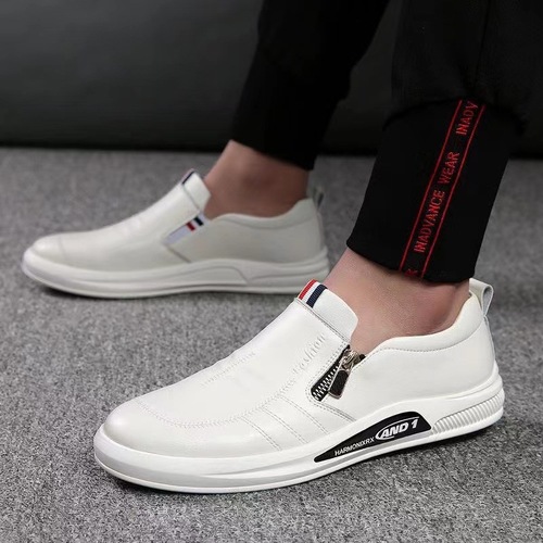 Foreign Trade Men's Spring Breathable Thick Sole Slip-on White Shoes for Men, Business British Style Leather Shoes