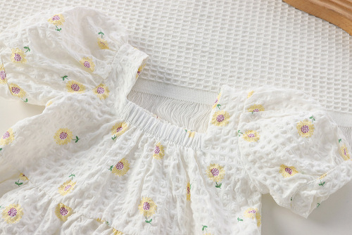 Korean Children's Summer  New Girl's Set Fashion Lace Top and Belted Wide Leg Pants Set