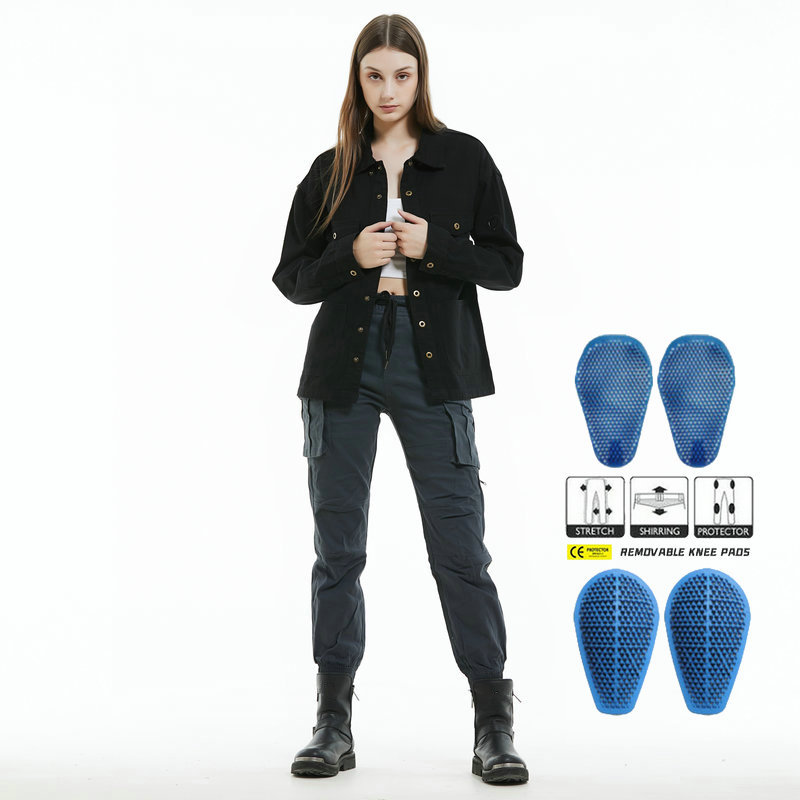 VOLERO motocicleta jeans Mujer tobillo atado camuflaje multi-bolsa ropa de trabajo motocicleta montar pantalones anti-caída equipo de protección de silicona