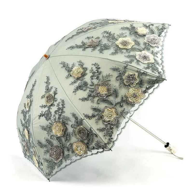 Double-layer umbrella solar-powered for princess, sun protection, UV protection, with embroidery