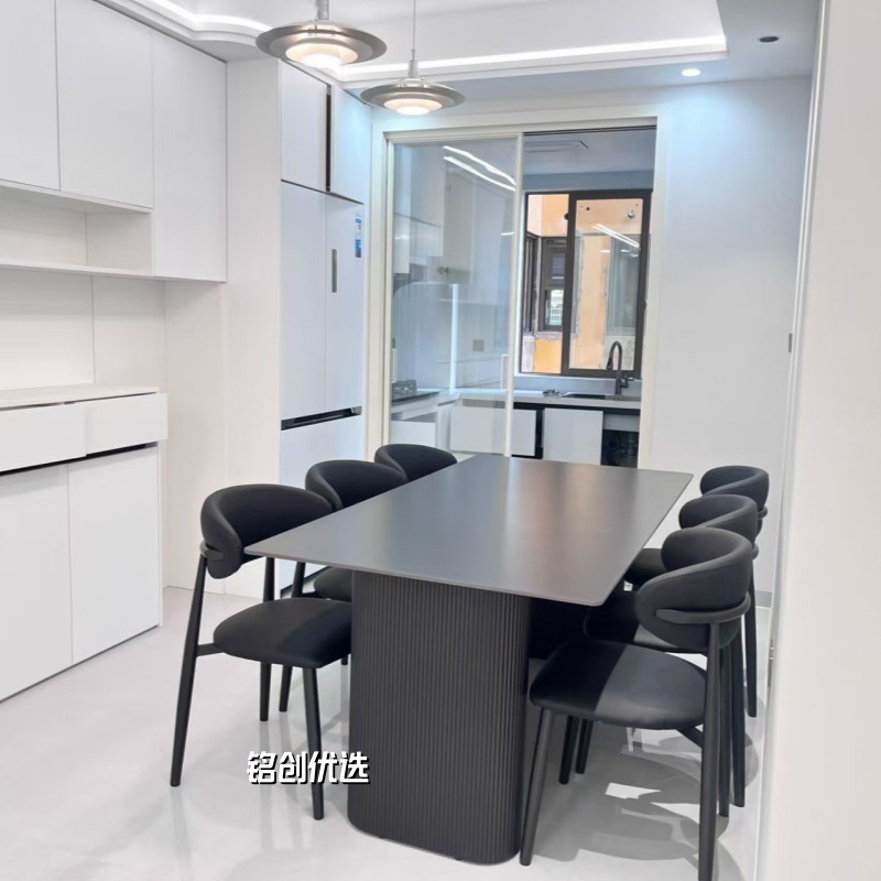 인기 120*70cm 식탁 + 의자 6개 [강화 다이닝 체어]